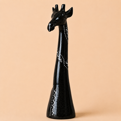 Hand painted giraffe figurine black with ethnic patterns
