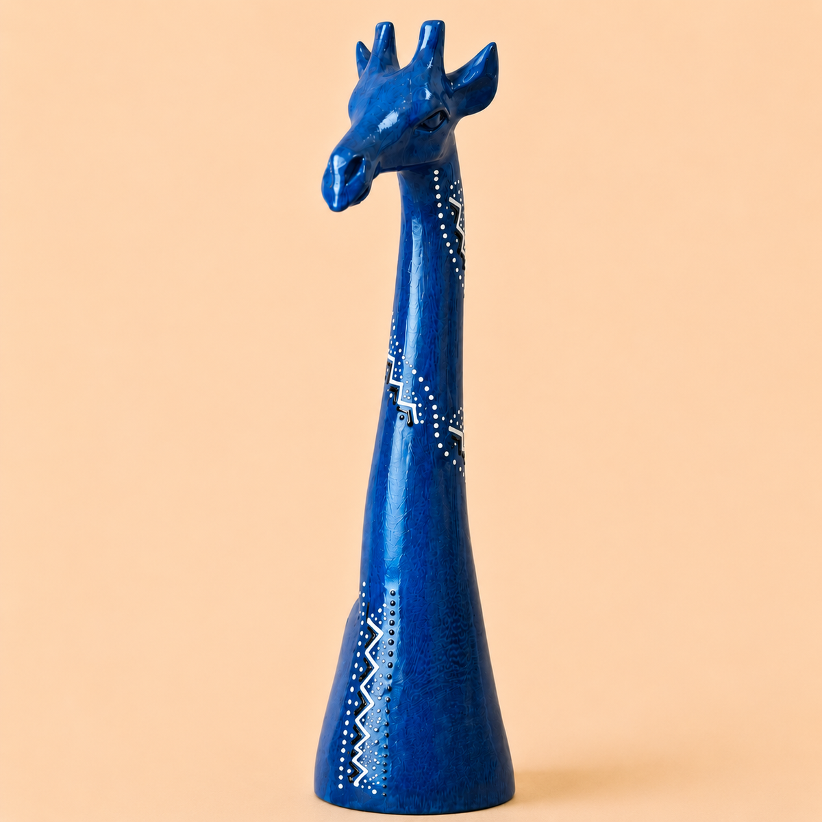 Hand painted giraffe figurine blue with ethnic patterns