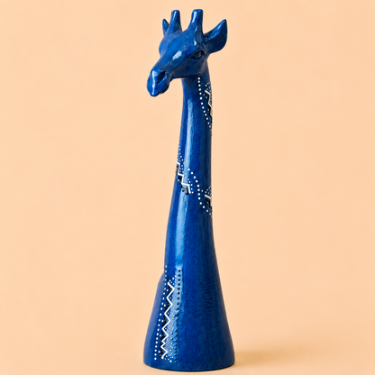 Hand painted giraffe figurine blue with ethnic patterns