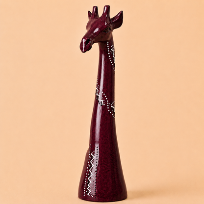 Hand painted giraffe figurine burgundy with ethnic patterns