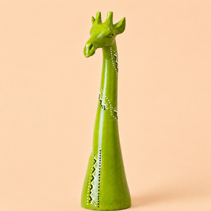 Hand painted giraffe figurine lime with ethnic patterns
