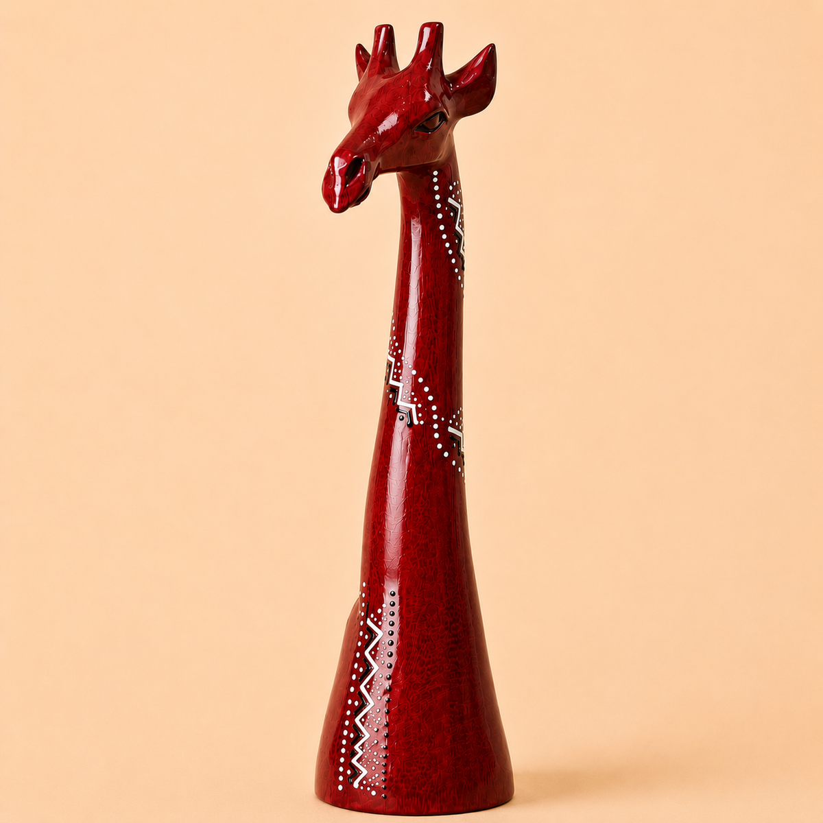 Hand painted giraffe figurine red with ethnic patterns