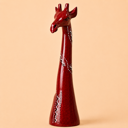 Hand painted giraffe figurine red with ethnic patterns