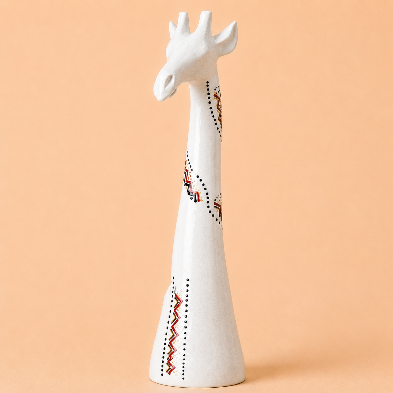 Hand painted giraffe figurine white with ethnic patterns