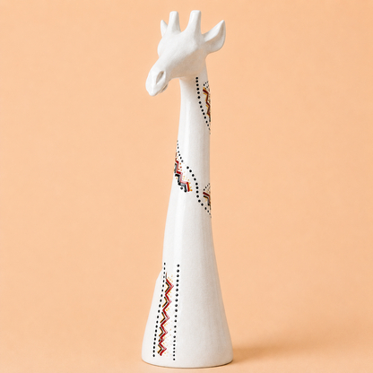Hand painted giraffe figurine white with ethnic patterns